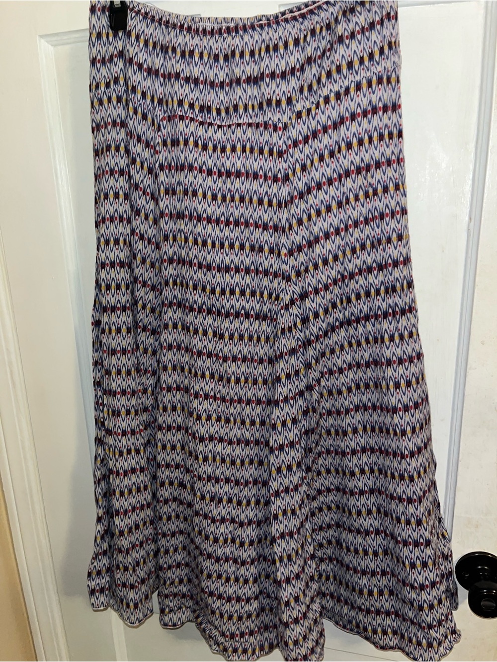 Flowing A-Line Skirt in Navy & White Ikat Print